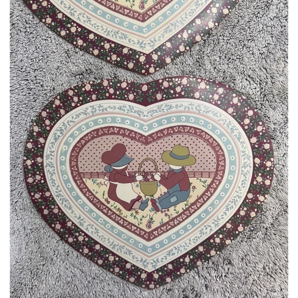 Vintage Town & Country Heart Placemats Set 4 Vinyl Cottagecore Grannycore